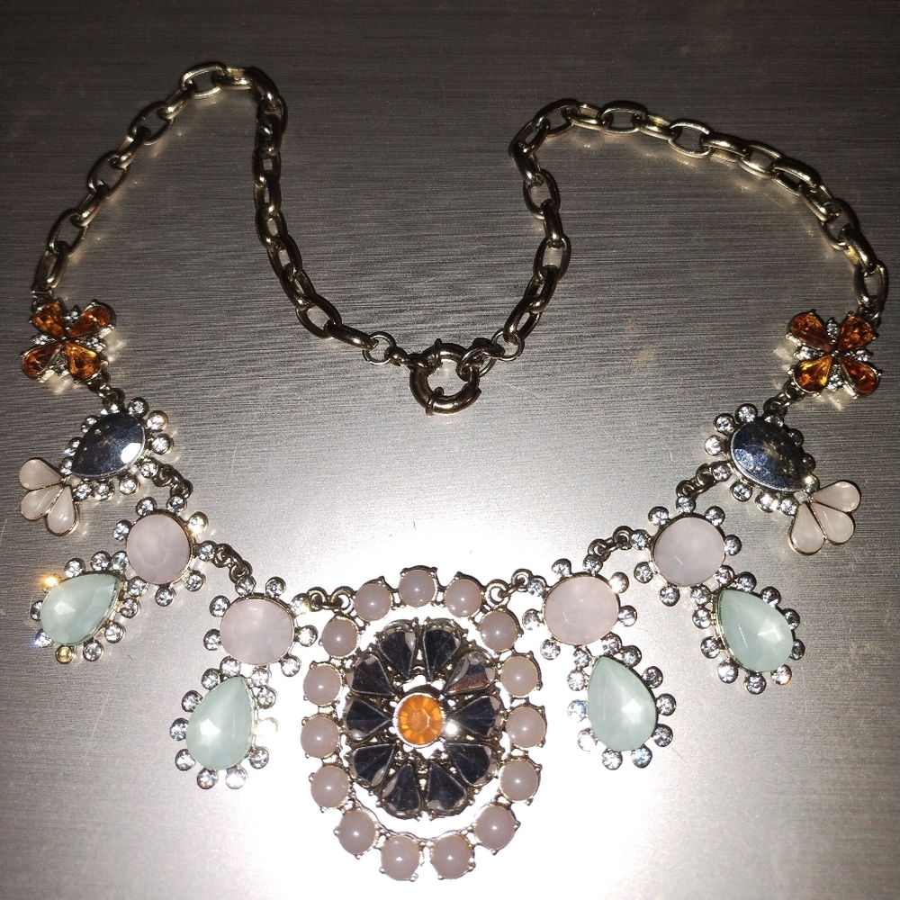 Anthropologie Rhinestone Crystal & Mirror Statement Necklace Candace Ang